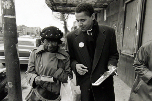 Young Barack Obama working with community activist Hazel Johnson to draw attention to  environmental issues in Altgeld Gardens in 1989 (source: PowerShift.org)